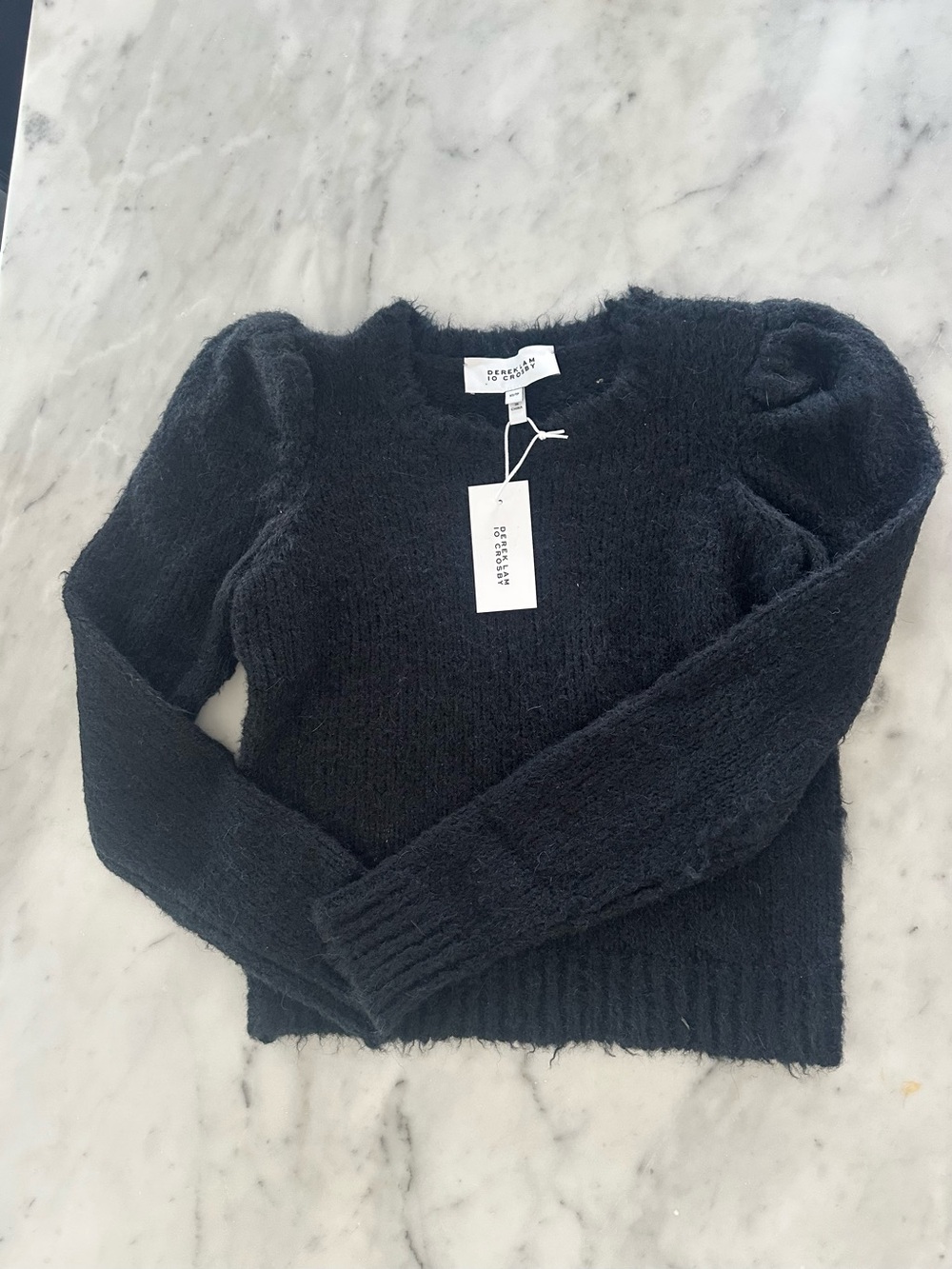 Derek Lam Black Puff-Sleeve Crewneck Sweater- XS